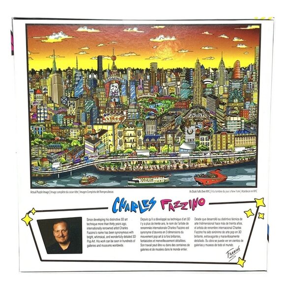 Charles Fazzino 300 Pc Jigsaw Puzzle As Dusk Falls Over NYC 18 x 25.5 Inch - Picture 2 of 5